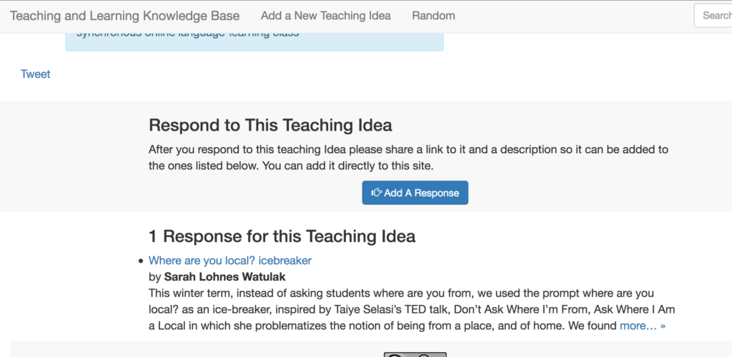 screenshot of a response to an teaching idea